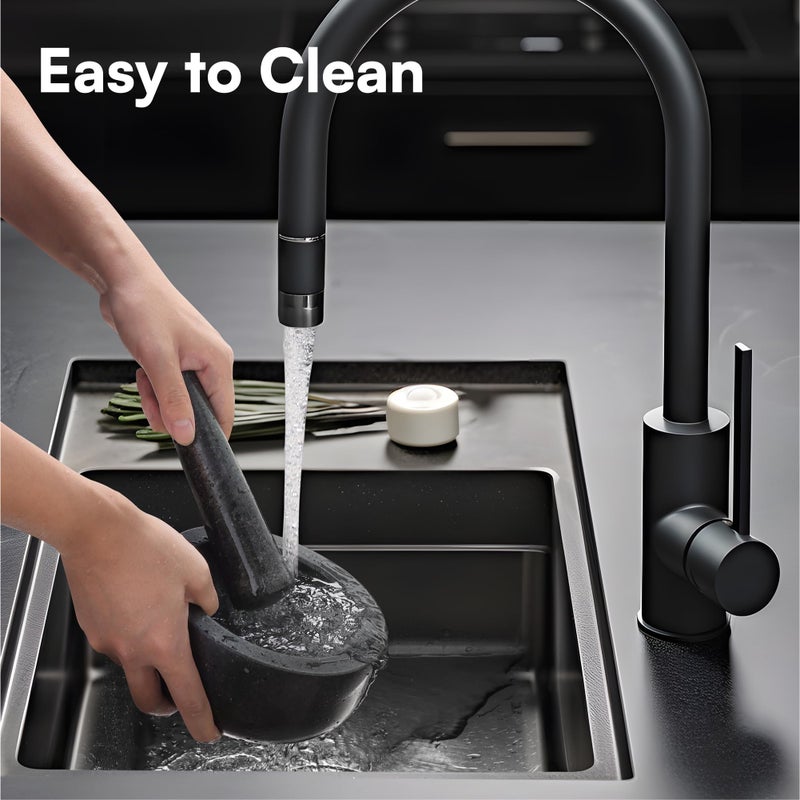 H&S Mortar and Pestle Set - Large Premium Solid Granite Stone Grinder Bowl - 16cm (6.3") - Molcajete, Herb Crusher, Spice Grinder Bowl, Avocado, Salsa, Pesto, Guacamole Pestle and Mortar Bowl - Black - Image 5